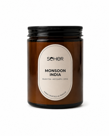 Seher Monsoon India luxury candle with black tea, wet earth and spice notes