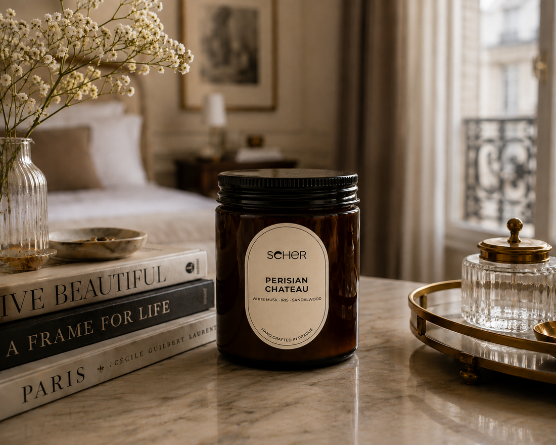 Seher Perisian Chateau candle with white musk, iris and sandalwood notes