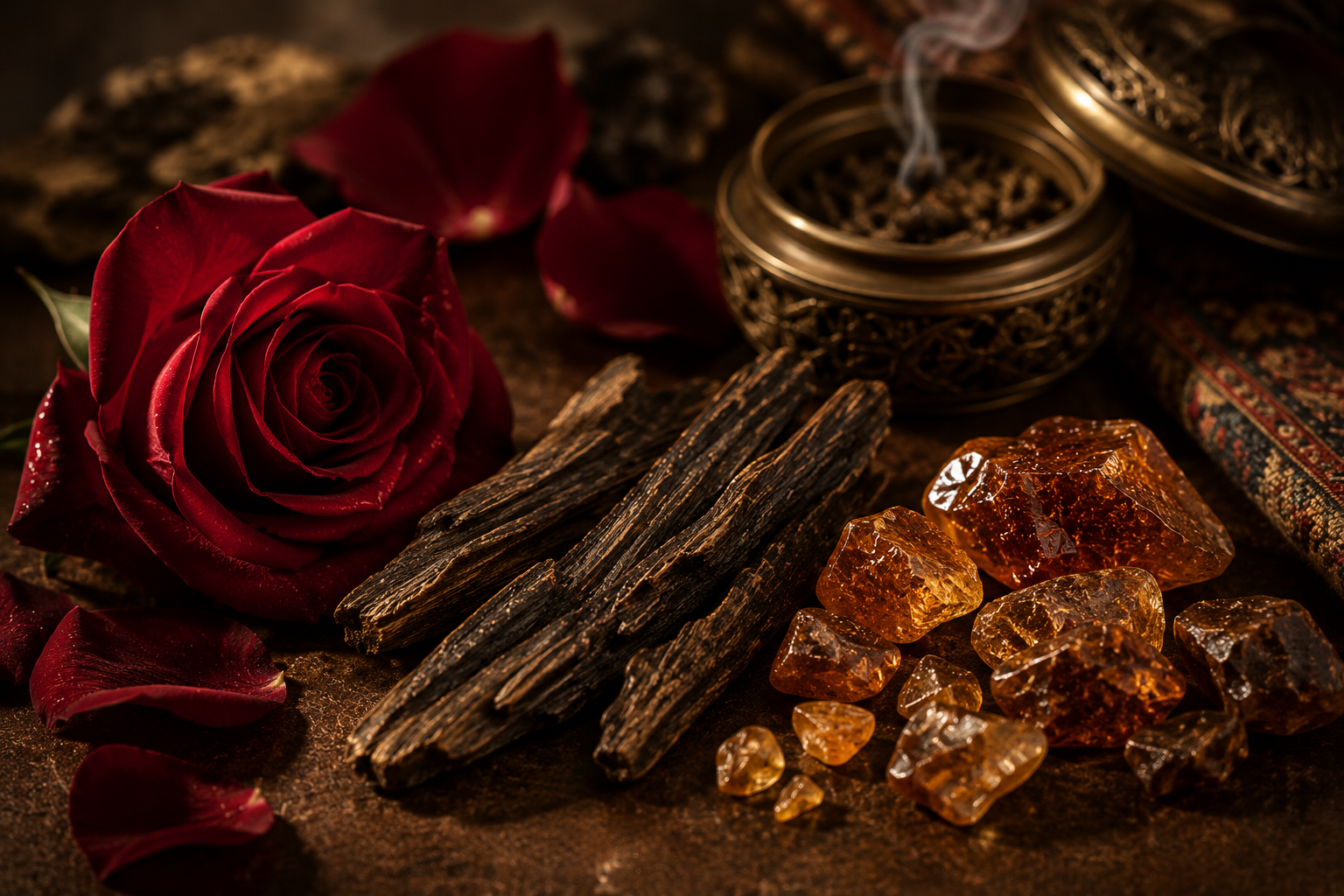 Seher Ottoman Nights burning scented candle with rich rose, oud and amber fragrance creating a warm and luxurious atmosphere.