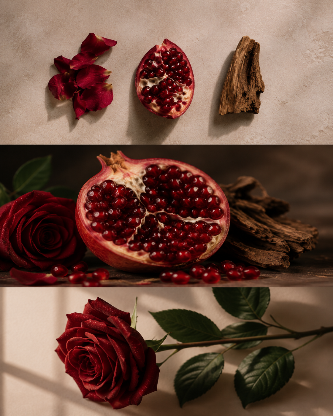 Front view of Seher Pomegranates of Persia candle with pomegranate, rose and wood fragrance.